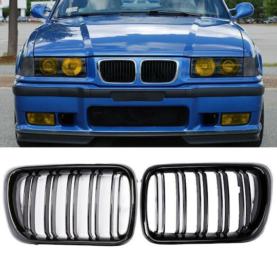 Prasco 242556 Καρδιές Μάσκας Bmw 3 E36 96-99 M4 Look Διπλή Γρίλια Μαύρο Γυαλιστερό 2 Τεμάχια