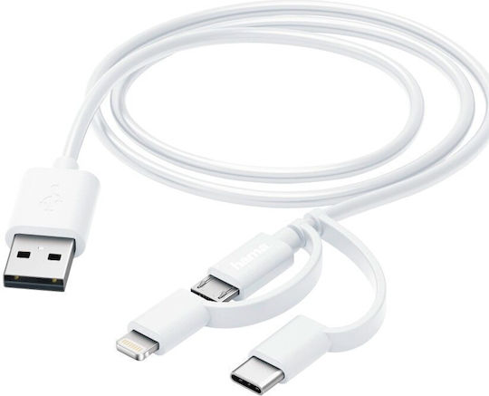 Hama Ladekabel 3-in-1 Micro-USB Adapter USB-C Lightning 1 m Weiß