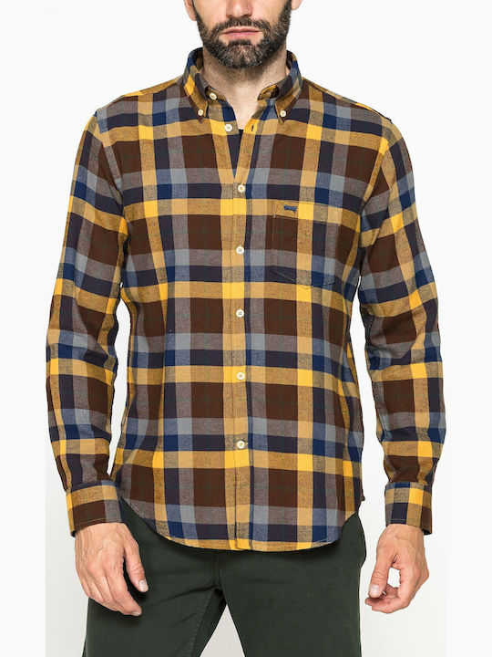 Long-sleeved Flannel Shirt Checked Yellow