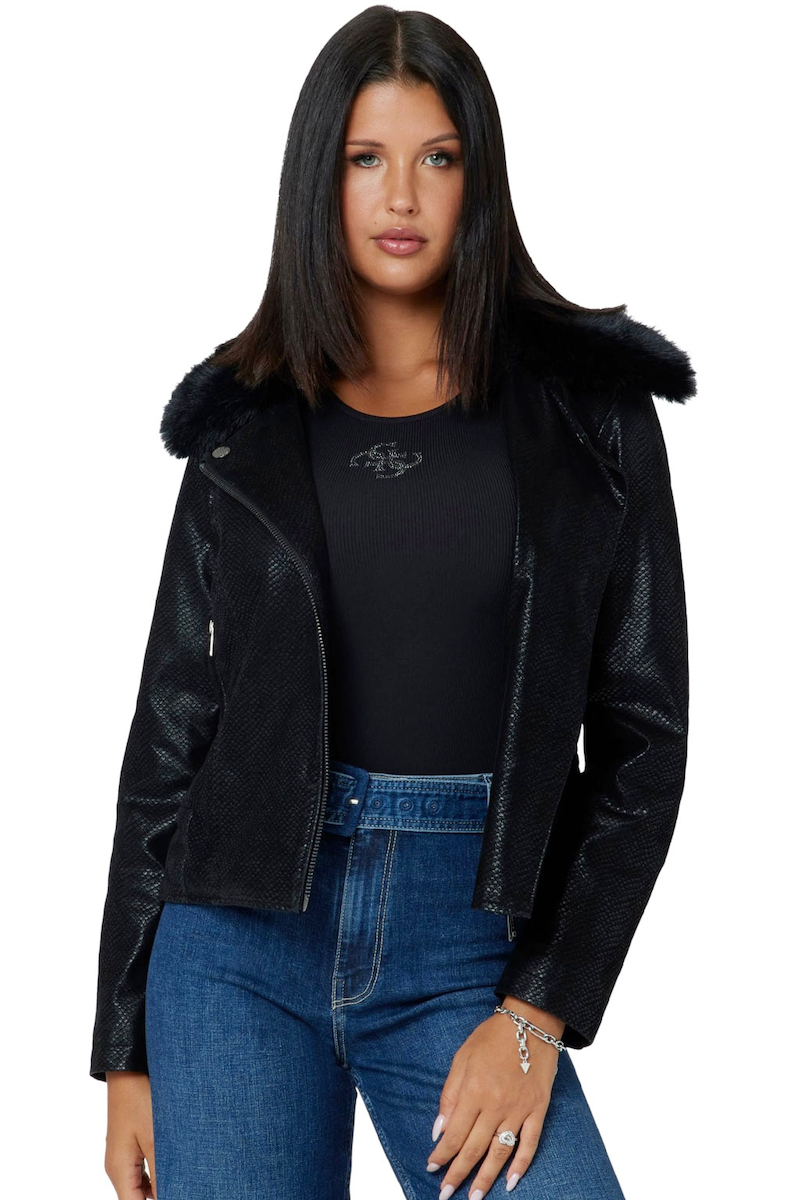 Guess OLIVIA Women's Short Biker Artificial Leather Jacket for