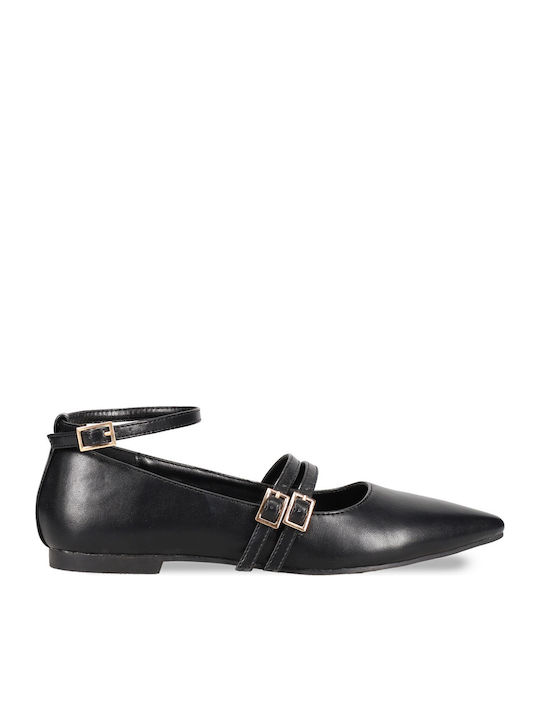 Damen Ballerinas mit Riemen in Schwarz Farbe