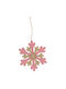 Hanging Snowflake Ornament Wooden Pink with Glitter