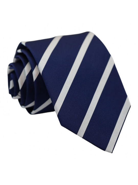 Silk Tie Navy White Striped 8cm