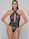 Milena by Paris Sexy Κορμάκι με Δαντέλα Μαύρο