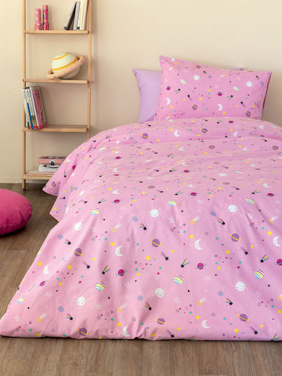Palamaiki Bettwäsche-Set Einzel Mit Gummizug Baumwolle PP101 Rosa 170x265cm 3Stück