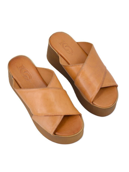 Sandale Casual Damă Flatforme Din Piele Tabac Maro