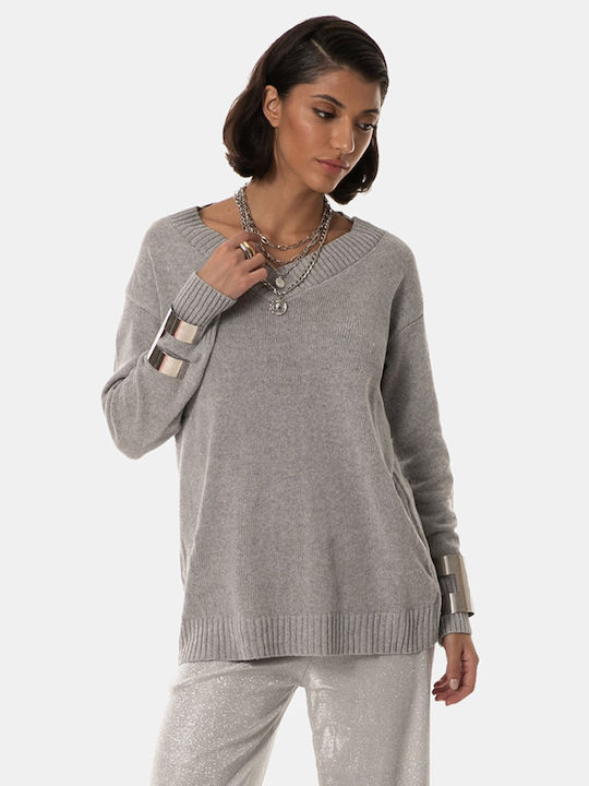 Long-Sleeve Knit Sweater Gray Gray