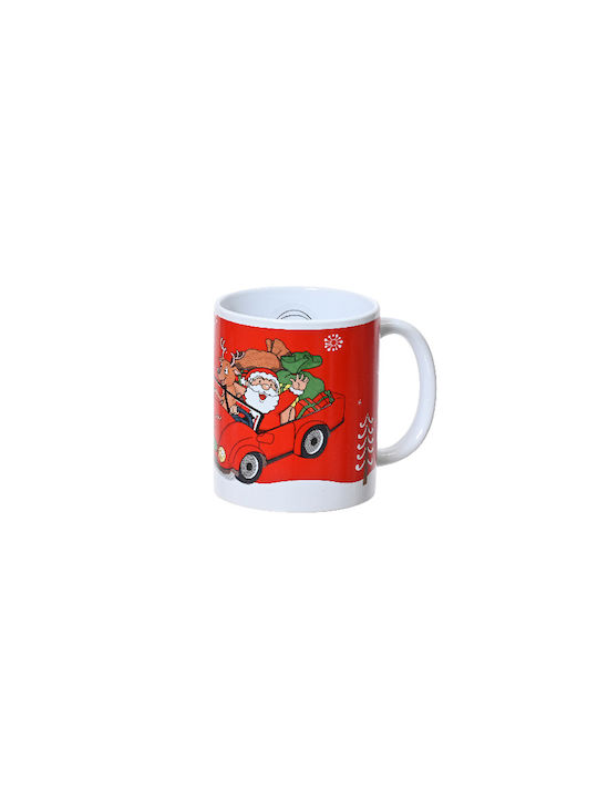 Kaemingk Christmas Mug Porcelain Santa Claus with reindeer and gifts with car L9.5xW8xH9.5xD8cm.