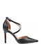 Synthetic Leather Black Heels with Strap
