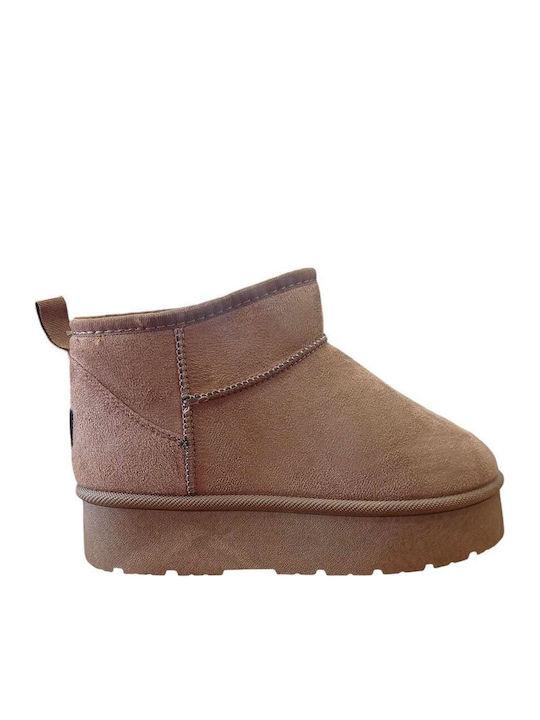Envie Shoes Suede Γυναικεία Μποτάκια με Γούνα Μπεζ