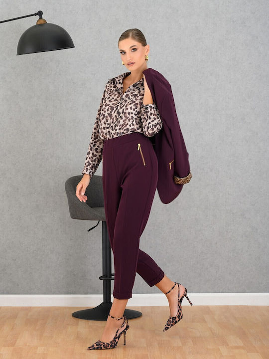 Femei Din material textil Pantaloni cu elastic cu Croială Dreaptă Bordeaux