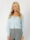 Kurze Gestrickte Damen Strickjacke mit Knöpfen Blau