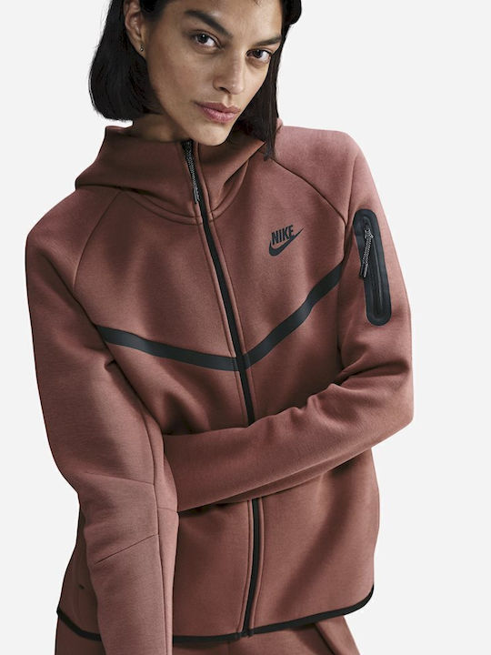 Nike Γυναικεία Ζακέτα Φούτερ με Κουκούλα Μπορντό
