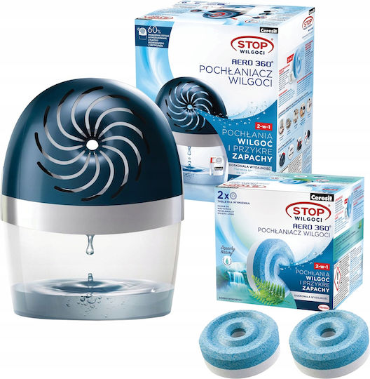 Blue Ceresit Aero 360 Absorber Unit + 2x 450g Ceresit Mountain Waterfall Absorber Tablets