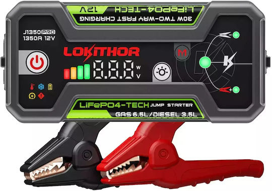 Lokithor J1350 Pro Φορητός Εκκινητής Μπαταρίας Αυτοκινήτου με Power Bank / USB / Φακό 1350A