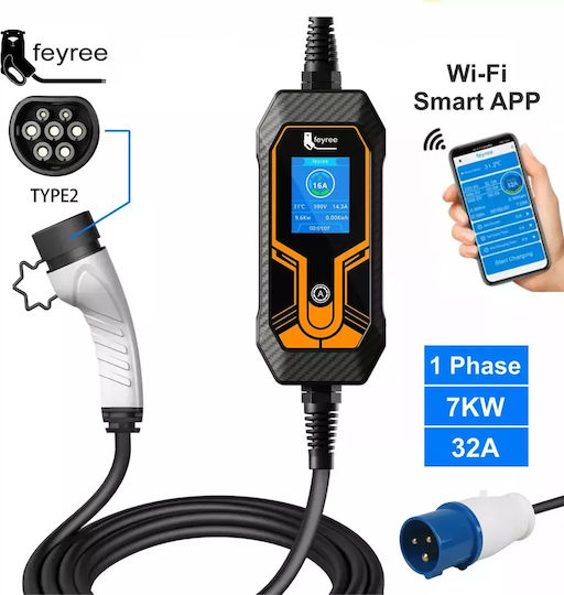 Feyree Lion King EV-K8 Portable Single Phase 7kW Charging Station with Built-in Cable Type 2