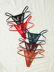 Set Chiloți Tanga Dantelă Lila 5 bucăți