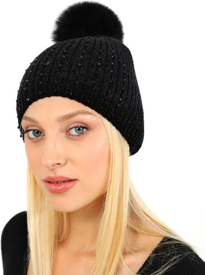 Pom Pom Beanie Unisex Beanie Gestrickt in Schwarz Farbe