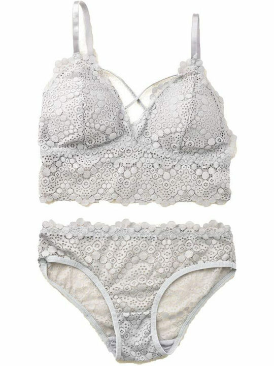 Potre Lace Underwear Set with Bralette & Slip Gray
