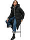 Lang Damen Puffer Jacke für Winter Black