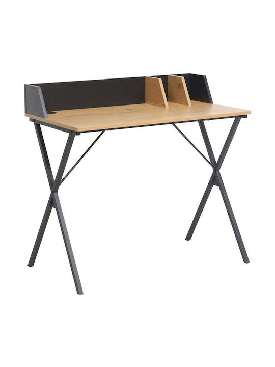 Desk Fl2352 Wooden Black with Metal Legs 90x50x85cm