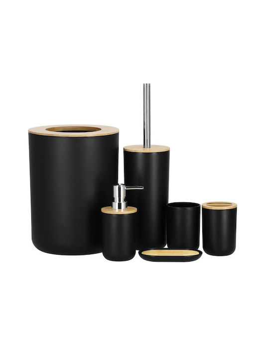 Black 6-piece Round Plastic Bathroom Accessory Set Bamboo Elements