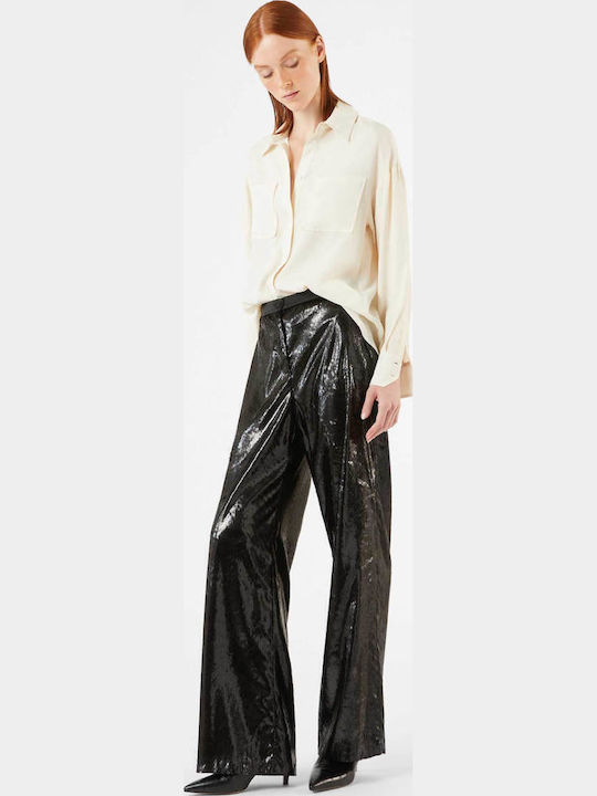 Women's Fabric Trousers Wide Line Black