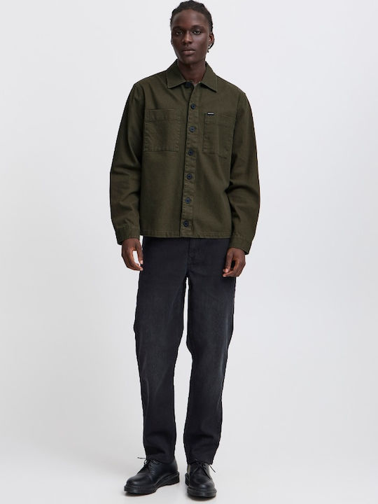 Long Sleeve Overshirt in Regular Fit Forest Night Khaki