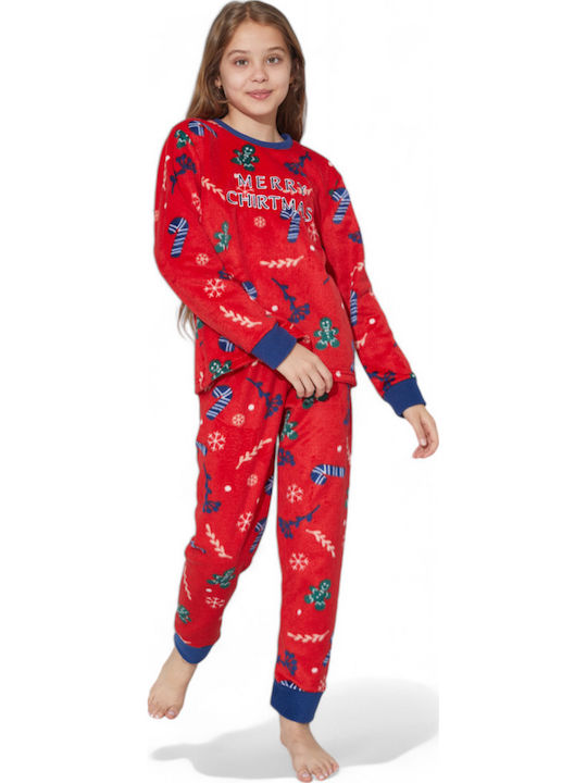 Sexen Kinder Schlafanzug Winterlich Fleece red