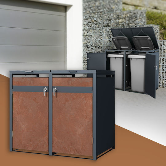 Κιβώτιο Κάδων Απορριμμάτων 2 Κάδους Έως 240l 132x80x116,3 Cm Ανθρακί Σκουριασμένο Ατσάλι Ml Design