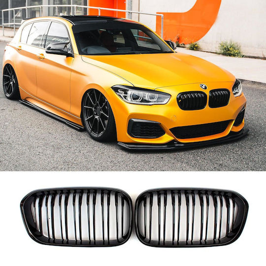 Prasco 242560 Mask Hearts BMW 1 F20 F21 15-19 M4 Look Double Grille 14 Lines Glossy Black 2 Pieces