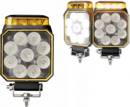 LED Slim Spotlight 10-30 Volt High Power 10W Built-in Road Assistance Strobe Orange 10cm X 12.8cm X 3.6cm