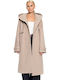 Damen Beige Mantel mit Kapuze