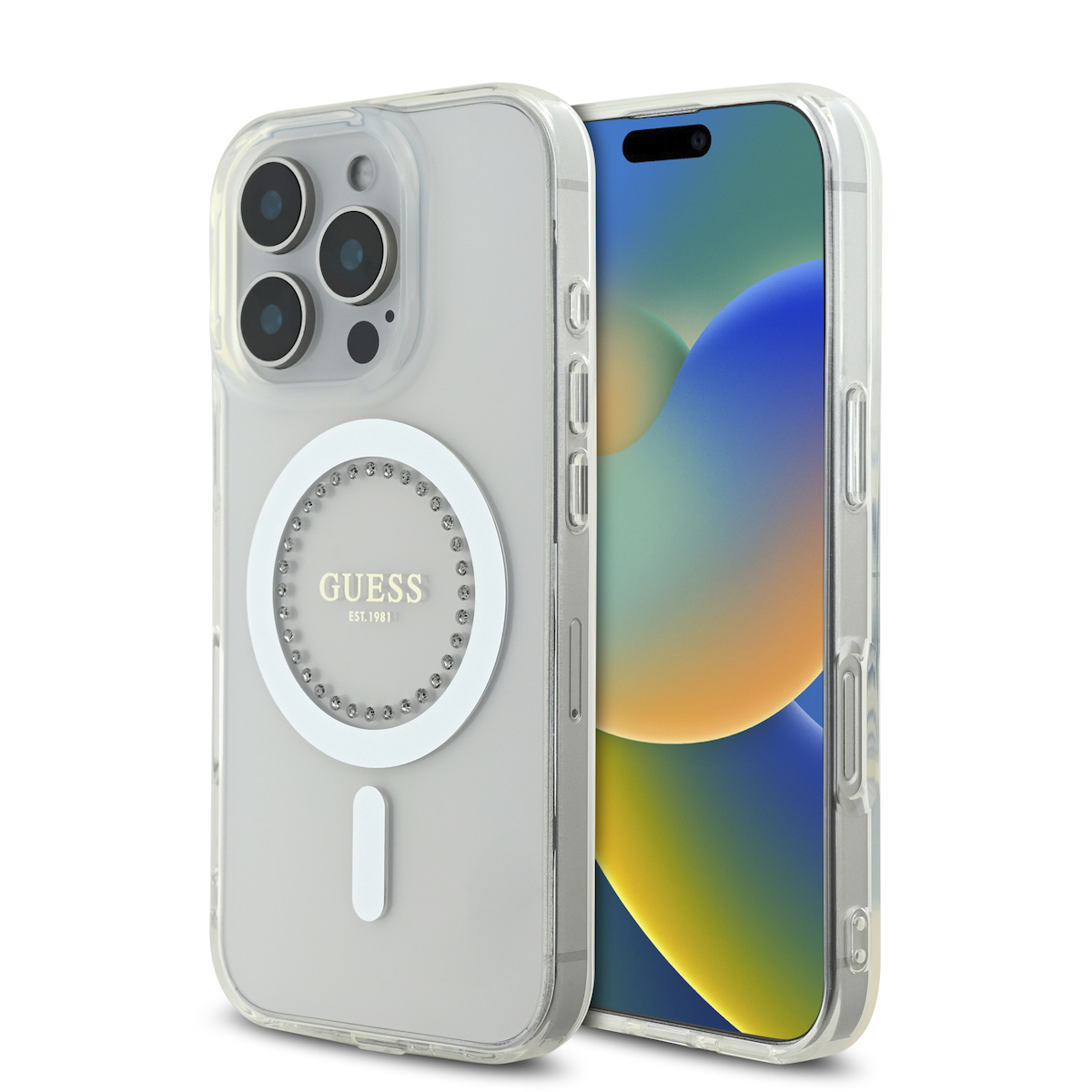 Custodia Guess Per IPhone 16 Pro 6,3 Custodia Rigida Trasparente IML Heart 328213