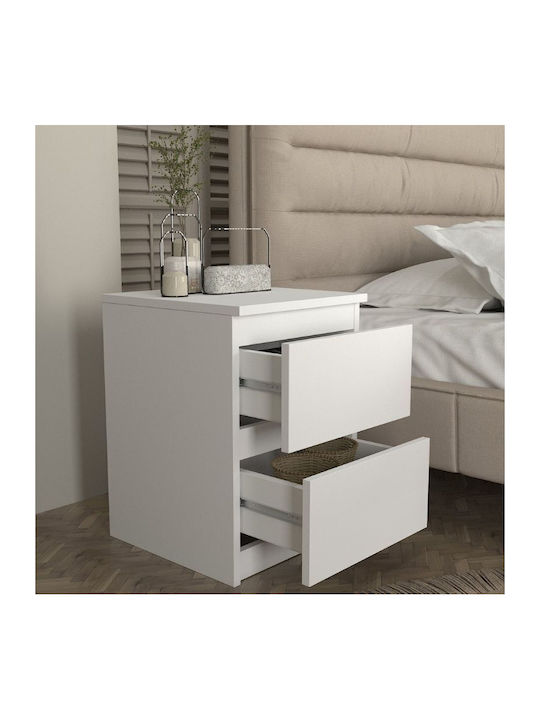 Bedside Table Breve Wooden White 39.8x41.8x55cm