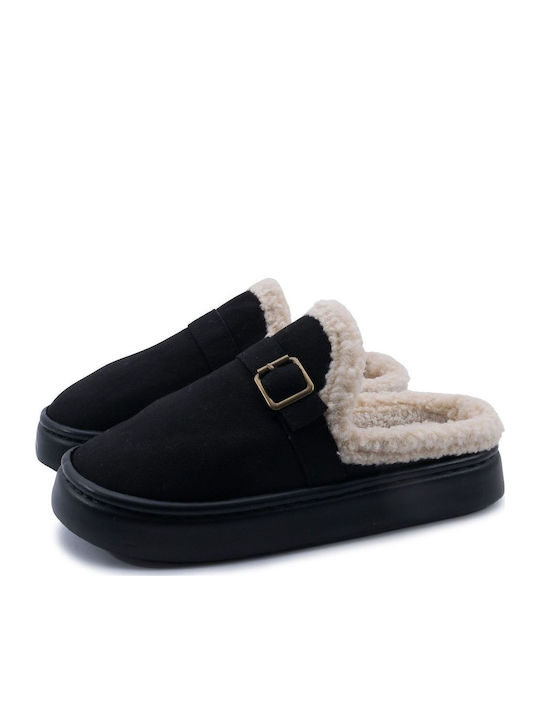 Winter Women's Slippers with Fur Black
