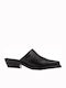 Leather Mules with Chunky Heel in Black Color
