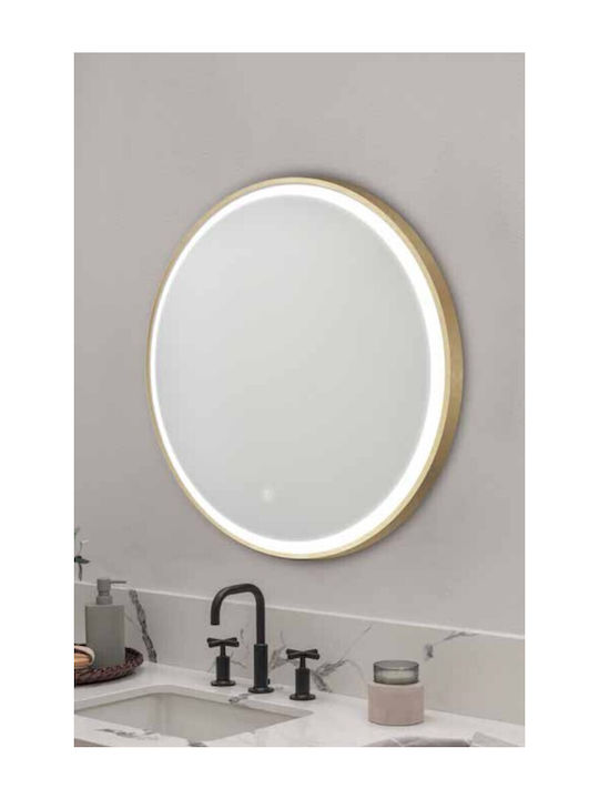 Kolossos Oglindă de Baie Rotundă Lumini LED 60x60cm Auriu