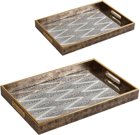 Glas/Kunststoff Rechteckiges Tablett Set/2 30x45,5-25x40,5cm Dip109 Kunststoff Glas