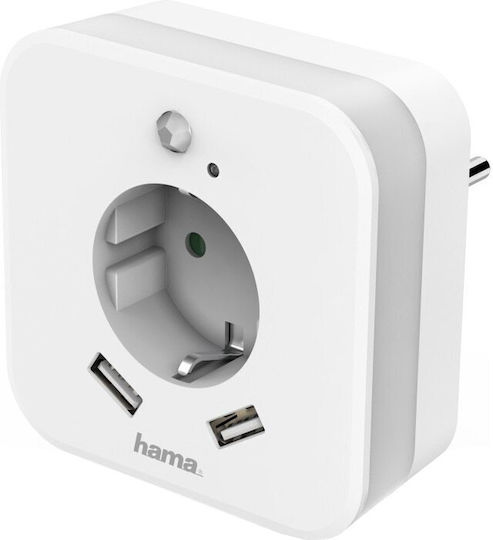 Adaptor Priză Hama USB 2.4 A Senzor de Mișcare Alb