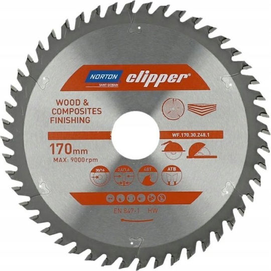 Norton Circular Saw Blade 170mm X 30mm X 48t Wood Composites Atb 2.6 1.6