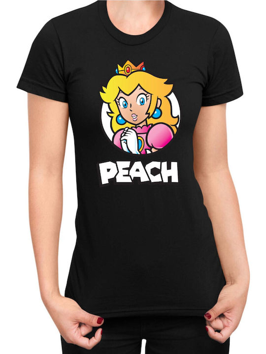 Women’s Super Mario Nintendo Mario Peach Black T-shirt