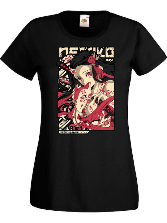 Дамска тениска Anime Manga Tralala Anime Manga Япония Анимация Комикси Demon Slayer Nezuko Kamado Tanjiro Akaza Shinobi Kocho Demon Slayer Nezuko Kamado 04 Черна