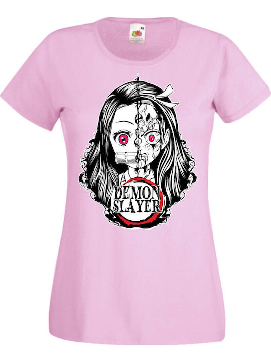 Дамска тениска Манга Аниме Тралала Аниме Манга Demon Slayer Kimetsu No Yaiba Tanjiro Nezuko Akaza Inosuke Mitsuri Rengoku Demon Slayer Nezuko Kamado 03 Японска анимация Светло розово