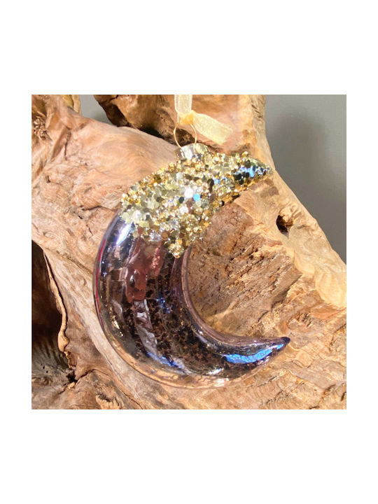 Hanging Ornament Moon Glass Blue 9x12cm