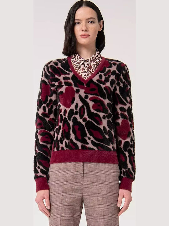 Damen Pullover Wolle mit V-Ausschnitt Burgundisch