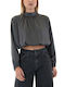 Γυναικείο Crop Top Σατέν Μακρυμάνικο Γκρι