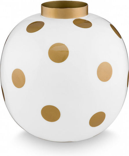 Pip Studio Metallvase Weiß Gold Polka Dot 23cm
