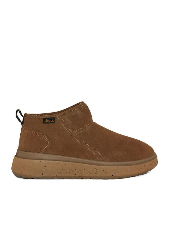 Suede Women's Ankle Boots with Fur Tabac Brown