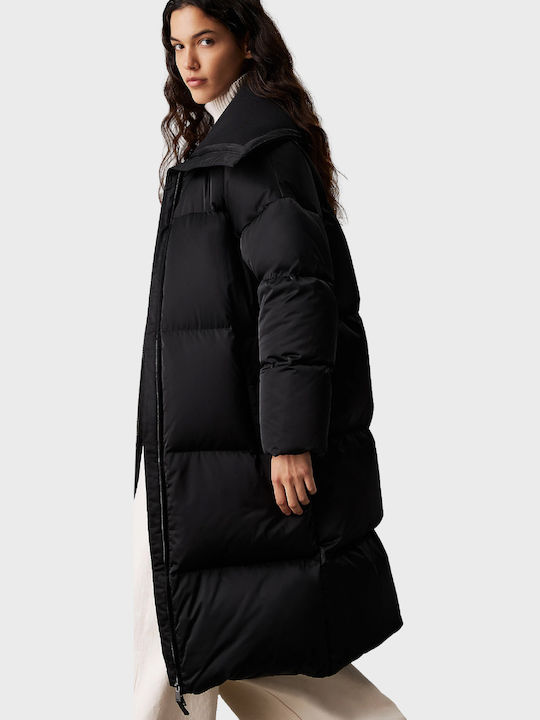 Μακρύ Γυναικείο Puffer Μπουφάν για Χειμώνα Black